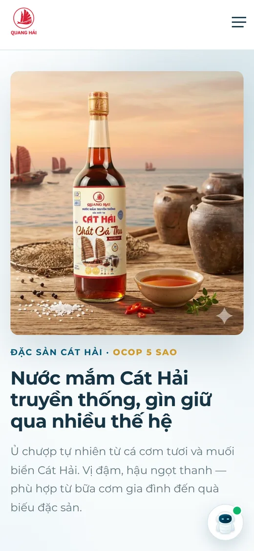 Website thương hiệu Mắm Quang Hải trên điện thoại